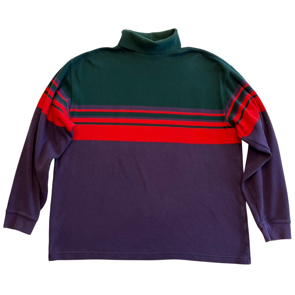 Retro 90s Throwback Rugby Stripe Color Block Purple Red Green Turtleneck Size XL